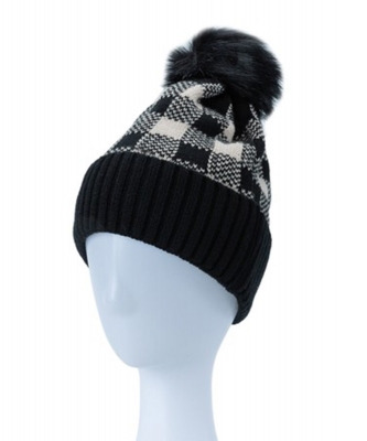 Cozy Checker Beanie W/ Pompom HA320110 BEIGE